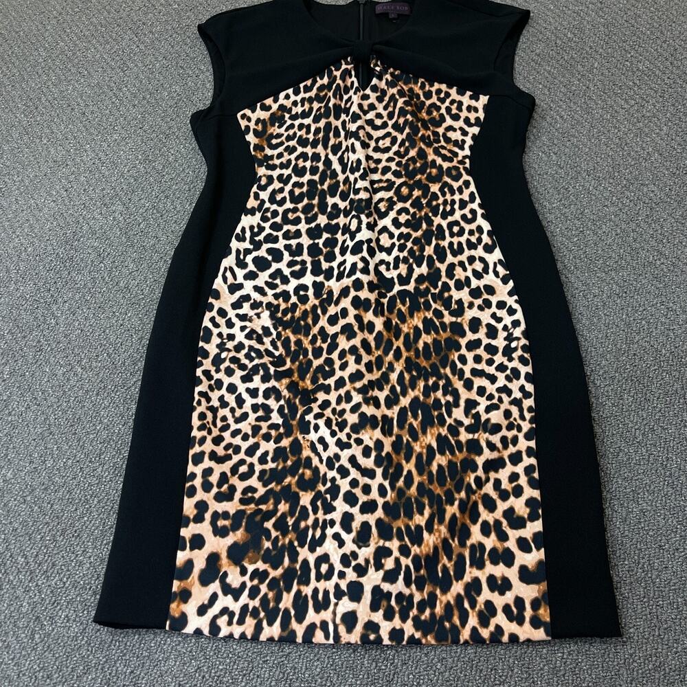 Hale Bob Dress Womens Size Large Bodycon Midi Dress Cocktail Black Animal Print